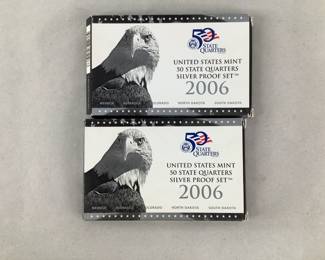 Set of two 2006, 50 State Quarters Silver Proof Sets- Nevada, Nebraska, Colorado, North Dakota, and South Dakota .