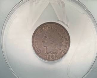 1902 Indian Head Penny, graded AU Details by ANACS. Tooled, damaged.
