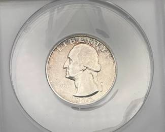 1932 Washington Quarter, graded AU 50 Details by ANACS. Scratched.