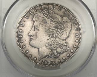1896-S Morgan Dollar, graded VF Details by CAC. Damage, rim.