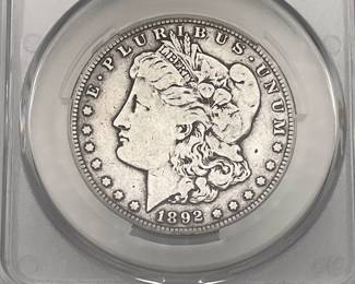 1892-S Morgan Dollar, graded F Details by CAC. Cleaned.