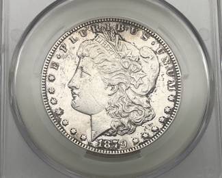 1879-S Morgan Dollar, graded AU Details by CAC. Damage, reverse. Reverse of 1878.