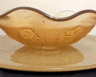 Jeannette Iris Bowl And Gold Plate