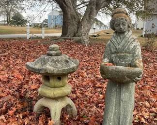 Japanese Pagoda And Geisha Statues