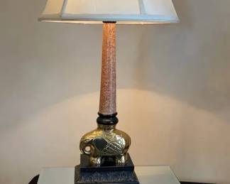 Vintage Brass Elephant Lamp With Mirrored Box