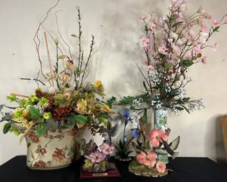 Montefiori Hummingbird Botanical Display Faux Flowers and Nature Art