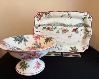 2 Large Christmas Serving Pieces