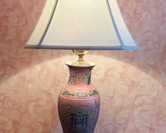 Pink Chinese Vase Lamp With Shade