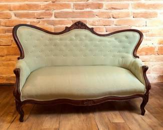 Vintage Serpentine Wingback Parlor Settee