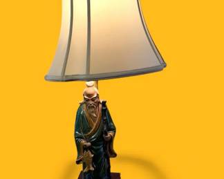 Vintage Lamp Featuring A Chinese Shiwan Madman Fisherman Figure 31 Inches Tall