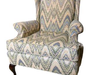 Queen Ann Style Wing Back Arm Chair In Pastel Upholstery