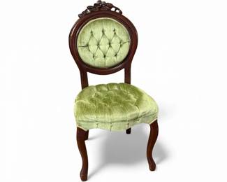 Victorian Style Sage Colored Upholstered Tufted Chair