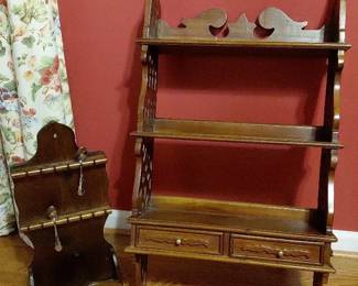 Vintage Hanging Wooden Display Shelves and Spoon Rack