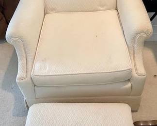 CREAM UPHOLSTER CHAIR AND OTTOMAN
