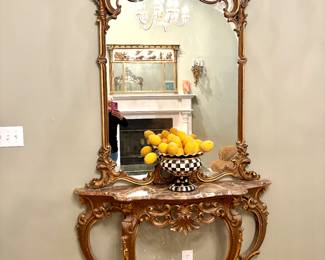 French Louis XV Style Gilded Marble Top Console with Mirror Late 1800’s. 8.3 Feet High and 4.4 feet Wide $1,800
Call Donna at 850-516-2425