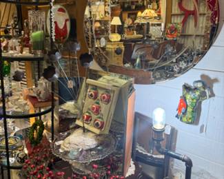 vintage Christmas, unique mirrors, side table