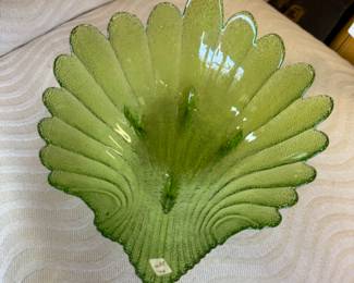MCM glass decorative green bowl