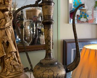 Large Middle Eastern or Indian-style decorative brass ewer
