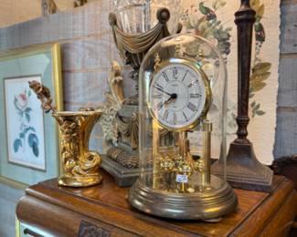Mantle clock, candlestick, vases