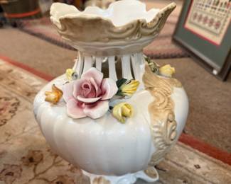 Capodimonte porcelain vase, Italy featuring hadn’t j-paitned three dimensional floral motif