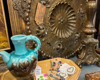 small glazed pottery pitcher, MCM Italian Egidio Cassagrande Medallion Sculpture Tray