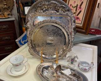 Beautiful silver plate trays, great for serving, for a gift or to create a vignette on a dining table or buffet
