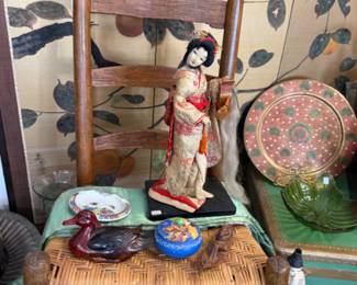 Asian art, vintage ducks antique chairs