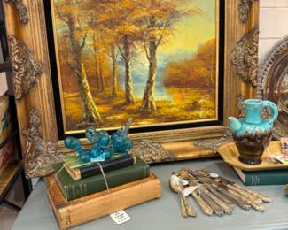 Beautifully framed landscape oil with black velvet matting