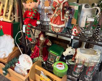 Cow planter, vintage Santa, elf, pitchers