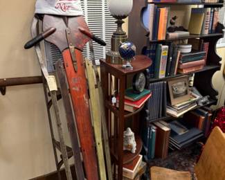 vintage sled, books