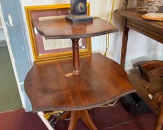 Antique dark wood 2-tier side table