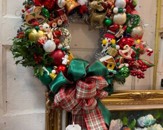 Vintage Christmas wreath hand made with vintage ornaments