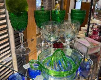 beautiful green & blue glassware