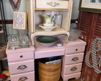 vintage pink desk or vanity, bedside table