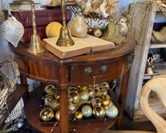solid wood side table, wooden swan, brass decor