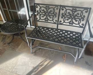 Outdoor Metal Bench and Table