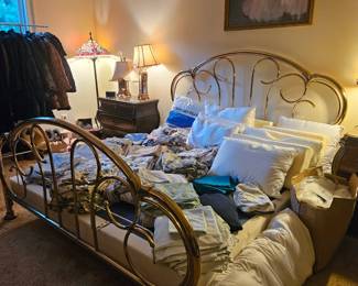 King Brass Bed and Sheets