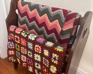 Afgan blankets, blanket rack