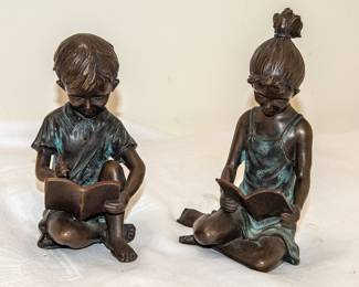 Bronze Bookends - Children Reading