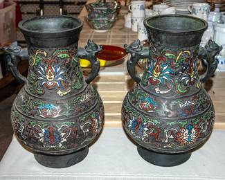 Pair of Japanese champleve metal vases