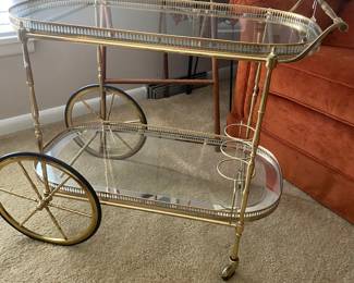 Brass and glass vintage tea cart