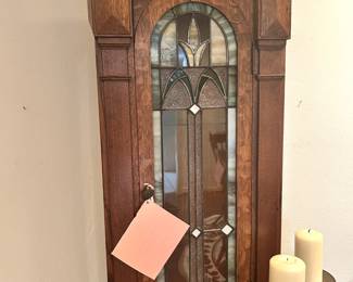 Stunning antique display cabinet with leaded stained glass - it's lighted!