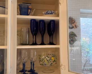 Cobalt blue wine, water and champagne flutes