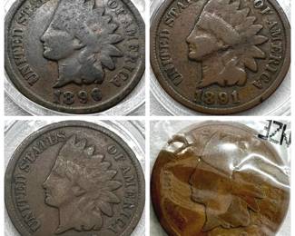 (4) Antique Indian Head Pennies 1891-1899