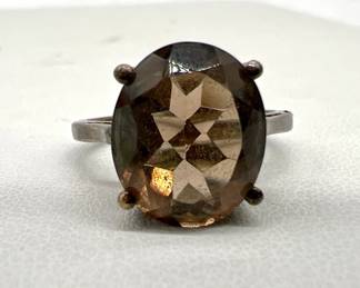 925 Faceted Smokey Quartz Solitaire Sterling Silver Jewelry — Ring Size 5.25