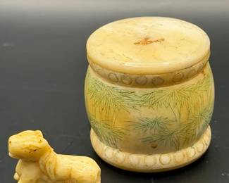 Vintage Carved Trinket Box And Figurine