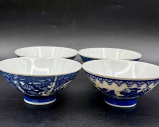 (4) Blue & White Rice Bowls