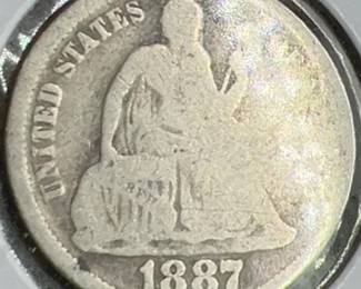 1887 Silver Liberty Seated Dime — 19th Century Antique Coin