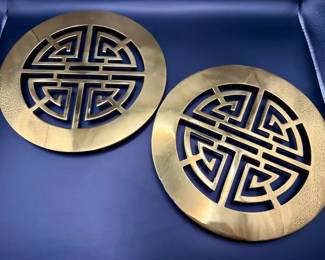 (2) vintage Asian-style brass trivet by Gump's With Box