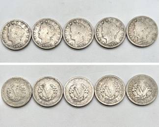 (5) Antique Liberty Head V Nickels 1902-1912